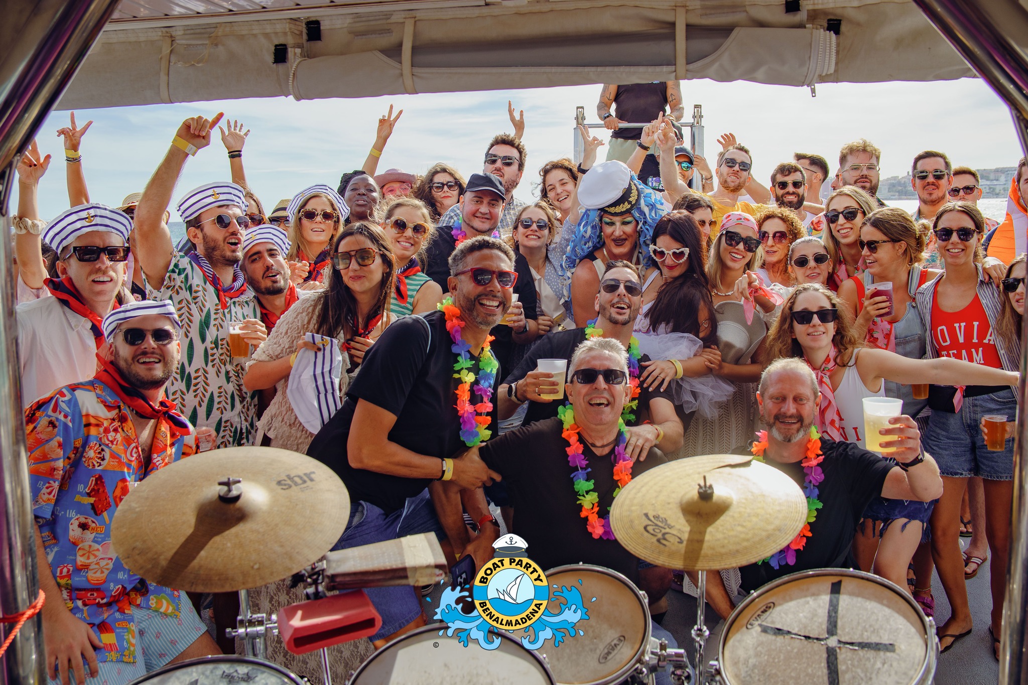 Boat party crowd on catamaran